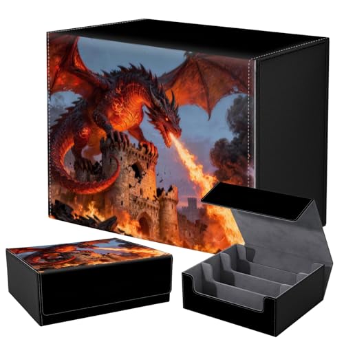 Strong Magnet for TCG MTG Commander Deck Box Playing Card Case Organizer Trading Card Case Creative Pattern Trading Card Storage Box for Collectible Games,Dragon With Red Flames - color: Dragon With Red Flames