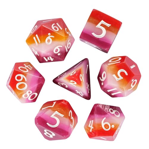 7PCS DND Dice Set Multi-Colors Polyhedral Dice Set for Tabletop Game | Leather Storage Bag, DM Gift, for Dungeons and Dragons Role Playing Games - color: Red&orange&pink5