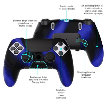 PlayVital 3D Studded Edition Anti-Slip Silicone Cover Case for ps5 Edge Controller, Soft Rubber Protector Skin for ps5 Edge Wireless Controller with 6 Thumb Grip Caps - Blue & Black - color: Blue & Black