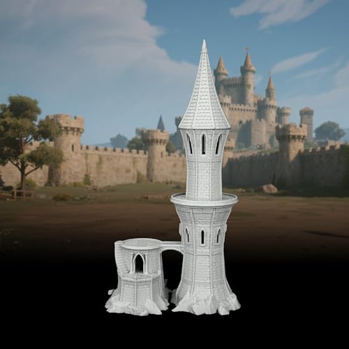 DND Terrain RPG TTRPG Buildings - 25mm Scale Unpainted Gothic Wizard Tower with Bridge & Lookout Scenery, Stone Map Props for Dungeons and Dragons & Wargame - City Building 5 (AF1104 K) - color: Af1104 K City Building 5