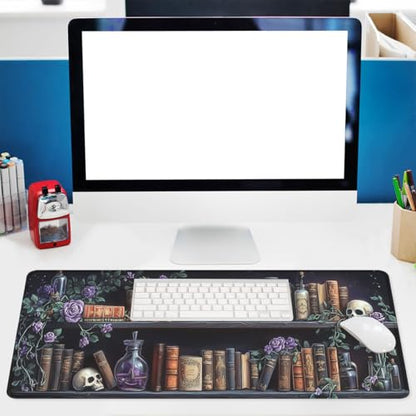 Books Mouse Pad Gothic Fantasy Roses Potion Skull Mousepad Extended Large Laptop Keyboard Non-Slip Rubber Base with Stitched Edges Office Computer Keyboard Laptop 31.5x11.8 Inch - color: Books_05, size: 31.5L x 11.8W inches