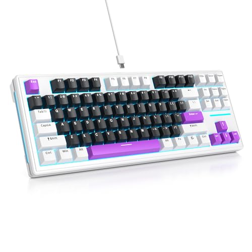 Owpkeenthy 75 Percent Gaming Keyboard Gasket Mounted with Pre-lubed White Switch, 87 Key Wired Mechanical Keyboard Hot Swappable RGB Backlit for MAC Win (R-Purple) - color: R-Purple/White