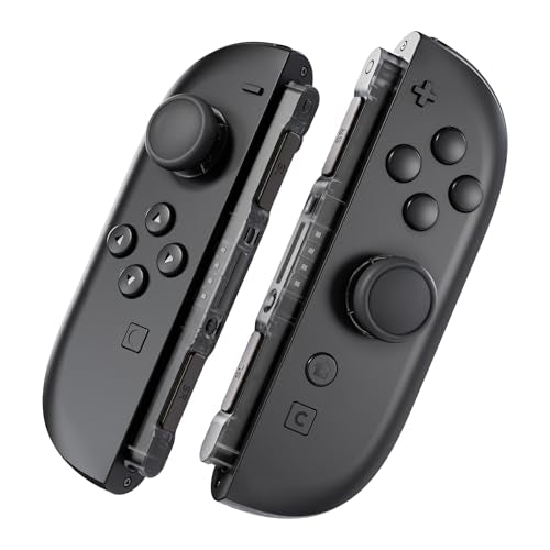 eXtremeRate Replacement 3D Joystick & Thumb Grips & Side Rail Shell Buttons for Nintendo Switch 2 JoyCon, Console Rail Stickers Left Right Analog Stick Thumbsticks Cap for Switch 2 - Clear Slate Black - color: Clear Slate Black