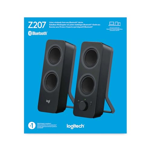 Logitech Z207 2.0 Stereo Computer Speakers with Bluetooth | 10 Watts peak power, active drivers with passive radiators, 3.5 mm input and headphone jack, ideal for PC setups - size: 9.5"x3.5"x4.9"