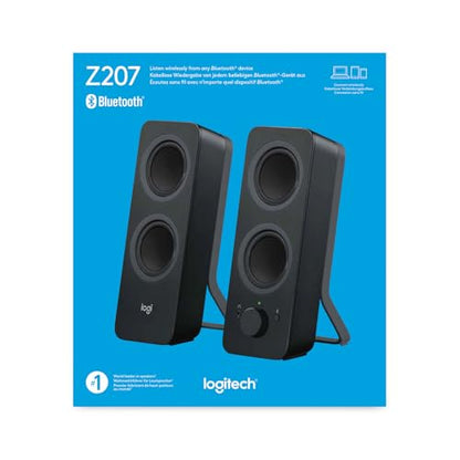 Logitech Z207 2.0 Stereo Computer Speakers with Bluetooth | 10 Watts peak power, active drivers with passive radiators, 3.5 mm input and headphone jack, ideal for PC setups - size: 9.5"x3.5"x4.9"