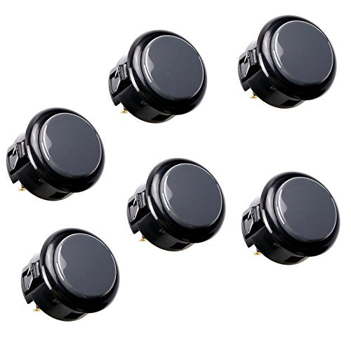 SANWA 6 pcs OBSF-30 Original Push Button 30mm - for Arcade Jamma Video Game & Arcade Joystick Games Console (Black & Gray) S@NWA - color: Gray