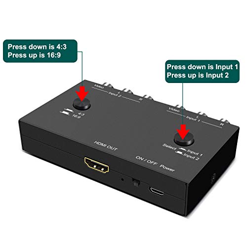 2Port RCA/AV to HDMI Converter Adapter for WII, N64, Xbox, PS1/2/3,DVD Players etc (2AV in-1 HDMI Out) - style: 2RCA to HDMI Converter