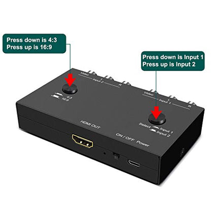 2Port RCA/AV to HDMI Converter Adapter for WII, N64, Xbox, PS1/2/3,DVD Players etc (2AV in-1 HDMI Out) - style: 2RCA to HDMI Converter