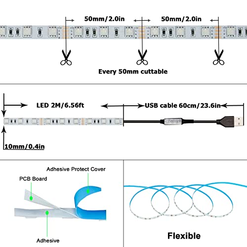 5V USB RGB LED Strip Light USB Powered 13.2ft/4M (2pcs x 6.6ft) 240LED | Flexible SMD 5050 with Controller Dimmable 19 Dynamic Modes 20 Static Colors No-Waterproof IP20 LED Tape Lights - color: RGB (Red, Green, Blue)