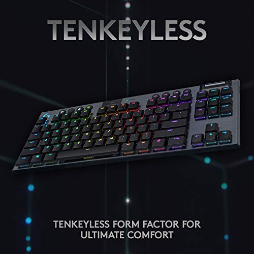 Logitech G915 TKL Tenkeyless Lightspeed Wireless RGB Mechanical Gaming Keyboard, Low Profile Switch Options, Lightsync RGB, Advanced Wireless and Bluetooth Support - Clicky - color: Black, size: TKL, style: G915 TKL