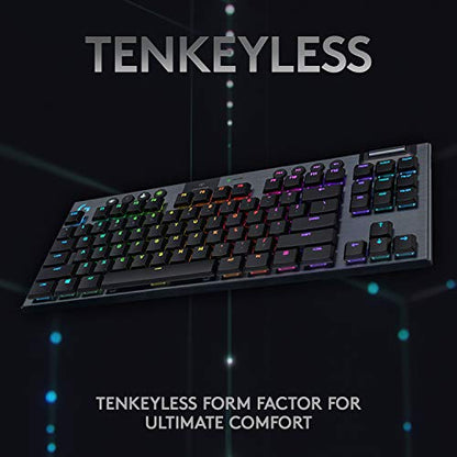Logitech G915 TKL Tenkeyless Lightspeed Wireless RGB Mechanical Gaming Keyboard, Low Profile Switch Options, Lightsync RGB, Advanced Wireless and Bluetooth Support - Clicky - color: Black, size: TKL, style: G915 TKL