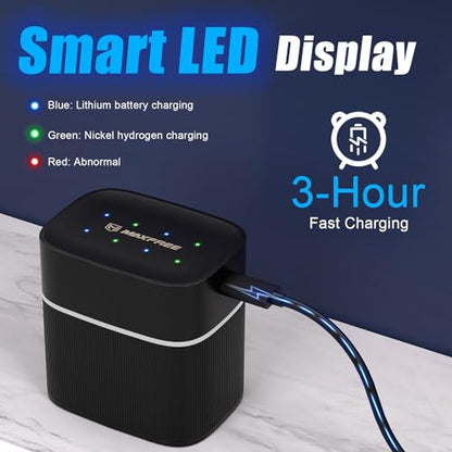 Maxfree 8-Pack Rechargeable AA Lithium Batteries with Dual-Purpose Charger | AA Lithium & NiMH Charger – 1.5V 3600mWh Double A Batteries with LED Display – for Blink Outdoor Cameras, Toys & Remotes - size: Dual-Purpose Batteries Charger with 8-Pack AA