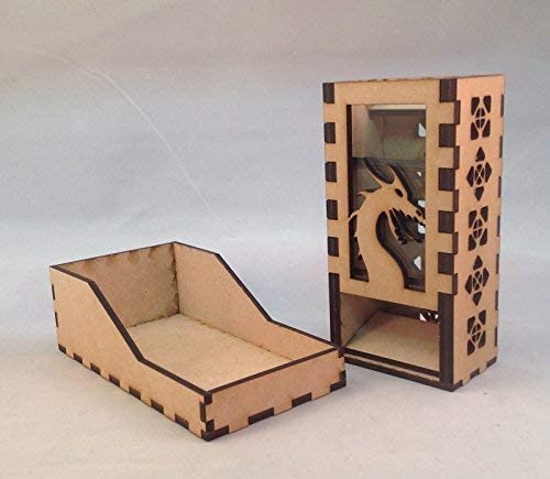 Dragon Mini Dice Tower v2 Glass Green Acrylic Window Laser Cut MDF Unique Fast Shipping
