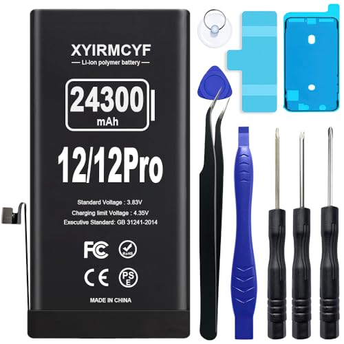 XYIRMCYF 24300mAh Super Capacity Battery Compatible with iPhone 12/12 Pro, 0 Cycle Li-Polymer Replacement Battery for iPhone 12/12 Pro, with Professional Repair Tool Kit - color: 12/12Pro-24300