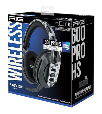 RIG 600 PRO HS Dual Wireless Multiplatform Gaming Headset | Wireless 2.4GHz / Bluetooth for PlayStation PS4, PS5, Nintendo Switch, PC, USB, Steam Deck, Android, iPhone - Arctic Camo