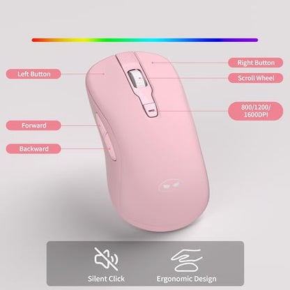 MAGEGEE Wireless Keyboard and Mouse Combo, 2.4G Full Size RGB Keyboard with 104 Keys, Rechargeable Wireless Mouse with 3 DPI, Ergonomic Computer Keyboard and Mouse Set for Windows Mac Laptop PC - color: Pink