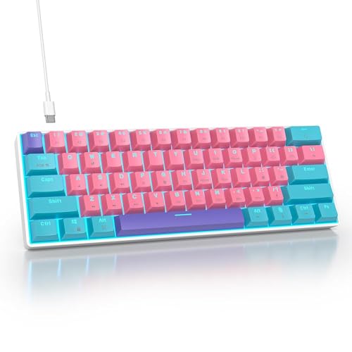 Portable 60% Mechanical Gaming Keyboard Pink/Blue, RGB Backlit Wired Key Board with Red Switch, Compact 61 Keys Mini Office Keyboards with for Windows Laptop PC (61 Zhi/Red Switch) - color: 61 Zhi/Red Switch