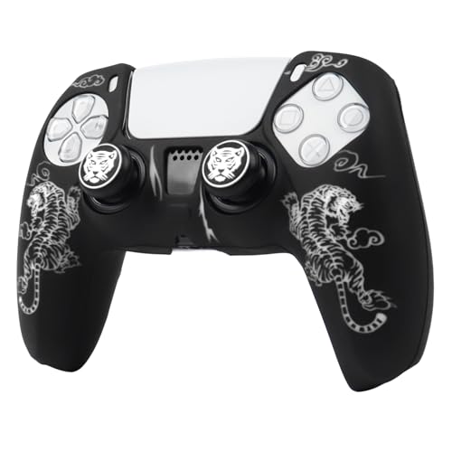 Tiger Controller Skin Cover Compatible with PS5/Playstation 5 Controller, RALAN Protector Case Customised Thumb Grip - color: Tiger Black White