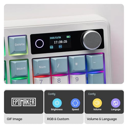 EPOMAKER TH99 PRO 96% Mechanical Keyboard with Screen & Knob, 10000mAh, 2.4Ghz/BT, Hot Swap, Custom Driver, RGB Backlight, PBT Keycap, Wireless Gaming Keyboard for PC/Mac (Blue&White, Sea Salt Silent) - color: Blue&White, size: Sea Salt Silent