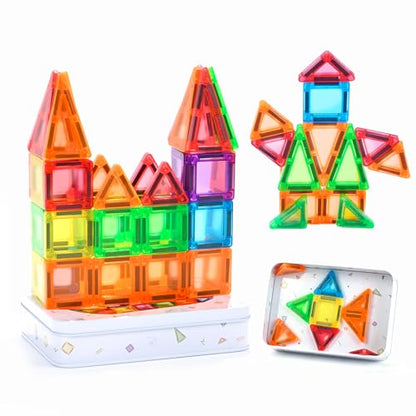 ZNZ Mini Magnetic Tiles 48PCS Travel Set with Case, Portable Magnetic Blocks Building Toys, Montessori Preschool Classroom Must Haves Sensory STEM Toys, Birthday Gift for Boys Girls Ages 3-8 - style: 48