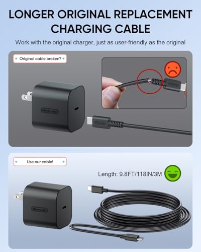 KOVA (9.8FT) Switch 2 Charging Cable - for Switch 2 AC Power Adapter, 60W Switch2 Charger Power Cord Extra Long, Support 4K TV Dock Mode [𝐀𝐂 𝐀𝐝𝐚𝐩𝐭𝐞𝐫 𝐂𝐨𝐫𝐝 𝐑𝐞𝐩𝐥𝐚𝐜𝐞𝐦𝐞𝐧𝐭]