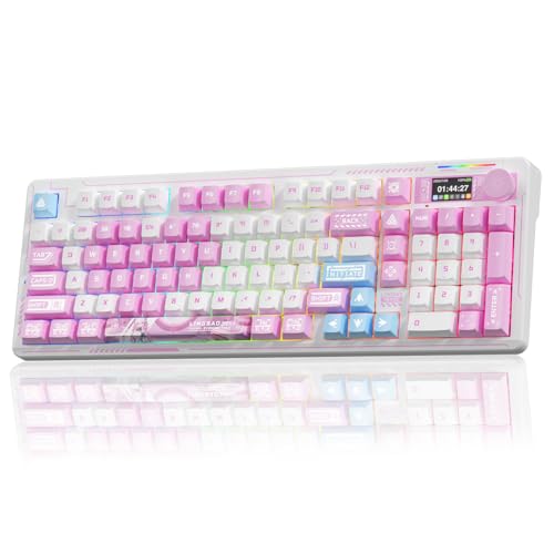 LINGBAO K98 PRO Anime Mechanical Keyboard Wireless, with Screen & Knob,RGB Gaming Keyboard, Tri-Mode BT5.0/2.4GHz/USB-C, Gasket Mount Hot Swappable Linear Switches Gamer Keyboards for PC/Mac/Android - color: K98Pro | 10000mAh | Anime Pink