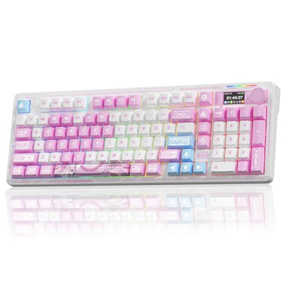 LINGBAO K98 PRO Anime Mechanical Keyboard Wireless, with Screen & Knob,RGB Gaming Keyboard, Tri-Mode BT5.0/2.4GHz/USB-C, Gasket Mount Hot Swappable Linear Switches Gamer Keyboards for PC/Mac/Android - color: K98Pro | 10000mAh | Anime Pink