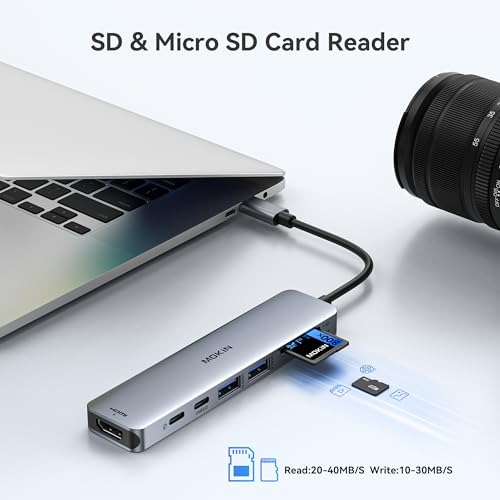 USB C Hub HDMI Adapter for MacBook Pro/Air, MOKiN 7 in 1 USB C Dongle with HDMI, SD/TF Card Reader, USB C Data Port,100W PD, and 2 USB 3.0 Compatible for MacBook Pro/Air, Dell XPS, Lenovo Thinkpad. - color: Space Gray