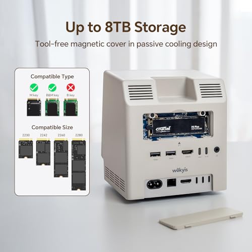 M5 Retro Dock Station for Mac mini M4, 5’inch HD Display, 10Gbps M.2 NVMe SSD Enclosure, SD/Micro SD Reader 4.0, 4*USB-A 1*USB-C 10Gbps, 3.5mm Earphone Jack, - style: 10Gbps