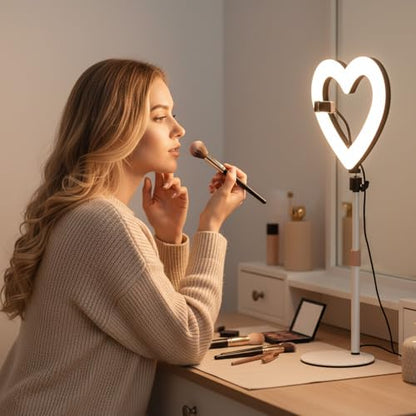 Ring Light for Desk,Heart Tabletop Light with 26" high Stand, RGB 47colors Selfie Light,USB Powered LED Desktop lamp with Phone Holder for Makeup Lights, Laptop Live Stream, YouTube,TikTok