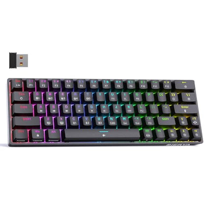DIERYA DK63 60% Wireless Mechanical Gaming Keyboard | Bluetooth/2.4G/Wired Keyboard | RGB Backlit Compact 63 Keys Mini Office Keyboard | with Red Switch | for Windows Laptop PC Gamer Typist-Black - style: Black/Red Switches