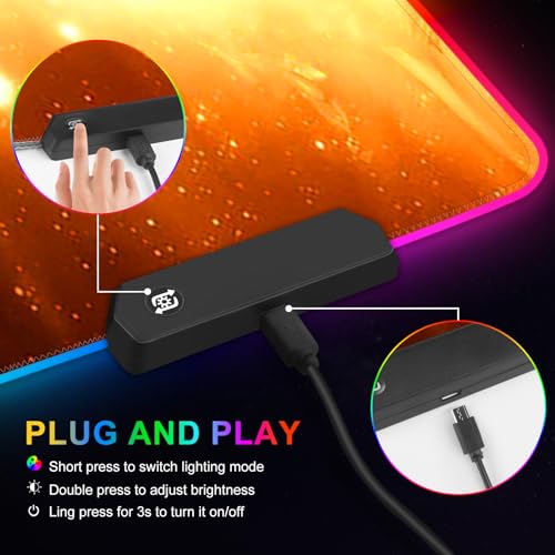 RGB Gaming Mouse Pad Large, Extended LED Mouse Mat XXL 35.4x15.7 inch, 14 Lighting Modes, 2 Brightness, Non-Slip Rubber Base Mousepad Waterproof Keyboard Mat,Universe Space Starry Sky - color: Universe Space Starry Sky