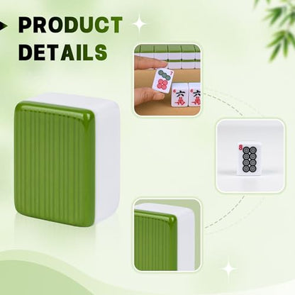 Chinese Green Small Mahjong Set with Carry Bag - 152 Melamine Tiles (144 Numbered + 8 Blank), 1.17" Size, Includes Instructions, Dices, Wind Indicator, Chips & Mahjong Mat (Majiang,中国麻将) - color: Green, size: 1.17 in