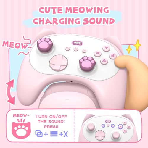 IINE Wireless Controller with Charging Dock – for PC, Switch, Android, iOS, Wireless & Wired Gamepad with Macro, Turbo, 6-Axis Motion, Rumble, Headphone Jack, Ergonomic Controller for Small Hands (Pink) - color: Pink