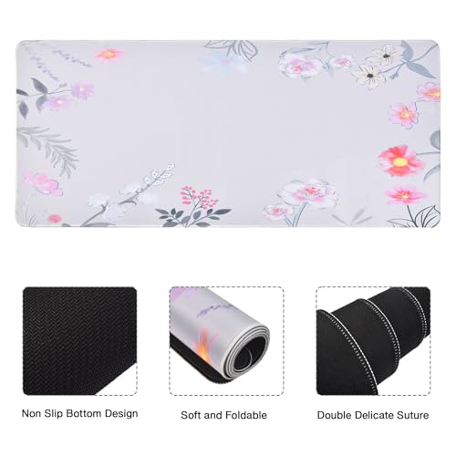 MEGREZ 4-in-1 Mouse Pad with Wrist Rest Ergonomic Memory Foam Desk Mat Set | ergonomic, anti-slip base, 4pcs set, desk pad, mouse wrist rest, keyboard rest, coaster, ideal for office & gaming - color: Pink Flower