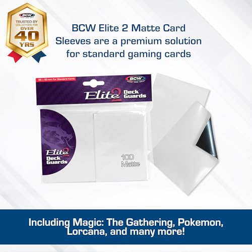 BCW Elite2 Matte Card Sleeves – White | Anti-Glare Front | Textured Back | Fits Standard 2.5" x 3.5" Cards - 100 Pack - color: White