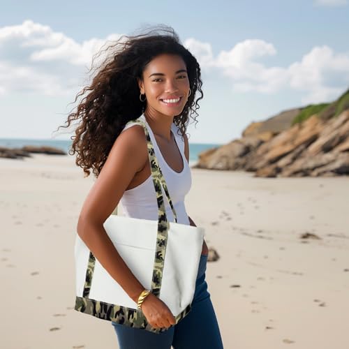 DALIX Daily Shoulder Tote Bag Premium Cotton in Green Camouflage - color: Green Camouflage
