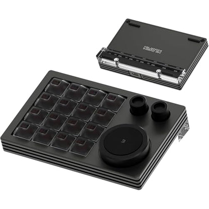 Programmable Keyboard,16 Key Triple Knobs Macro Keypad Programmable Designer, Programmable Keypad with Layer Screen, One Handed Gaming Keyboard for iOS,Windows (Grey) - color: Gray