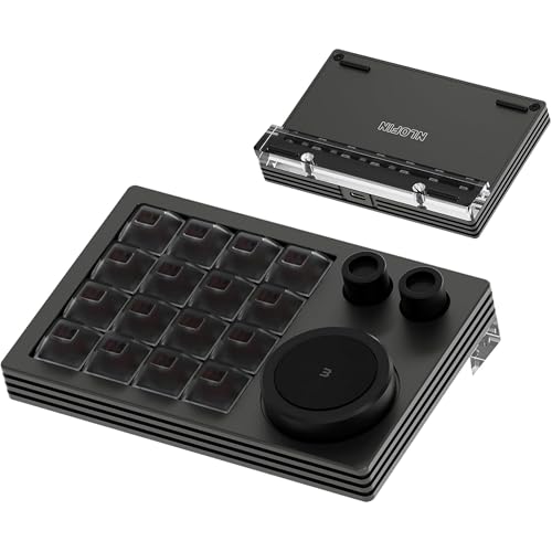 Programmable Keyboard,16 Key Triple Knobs Macro Keypad Programmable Designer, Programmable Keypad with Layer Screen, One Handed Gaming Keyboard for iOS,Windows (Grey) - color: Gray