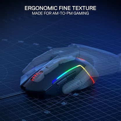 Redragon M616 Wired RGB Optical Gaming Mouse 10000 DPI Remapping Keys | Redefine Keybinding Macro, Vibing Backlight, Ergonomic Grip Body Comfort, Stable Lag-Free Connection Ready for FPS Battles