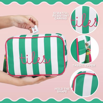 Sanwuta 1 Pcs Mahjong Tile Bag with Zipper,Green,Striped | Embroidered Mahjong Case for 166 American Mahjong Tiles (1.2") Portable Bags for Board Game Party Gathering Travel - color: Green, style: Classic
