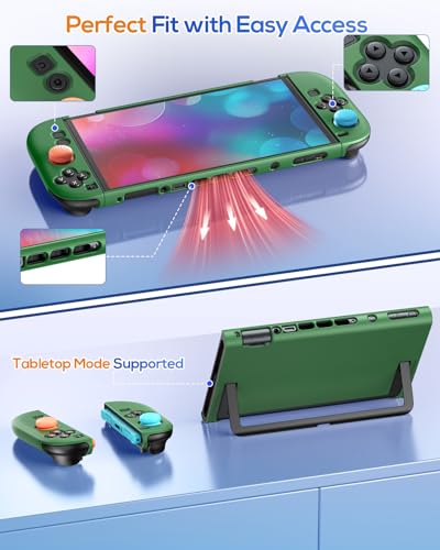 FYOUNG Protective Case for Nintendo Switch 2, Slim Hard Shell Accessories | Switch 2 Cute Case, Scratch&Shock Protection Cover with Screen Protector, 8 Thumb Grip (Solid Green, Switch 2 7.9inch) - color: Solid Green