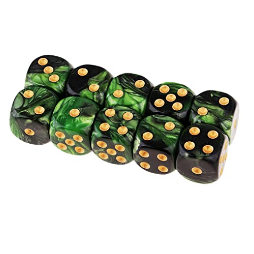 10PCS Polyhedral D6 Dice 16mm Acrylic Dice Game Dice for RPG MTG DND (Green Black) - color: Green Black