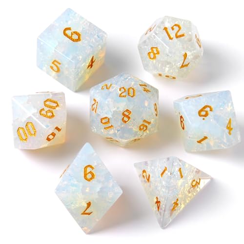 Crack Opal Crystal DND Dice Set 7 PCS Gemstone Suitable for Dungeons and Dragons for D & D RPG Games (Crack Opal - color: Crack-opal