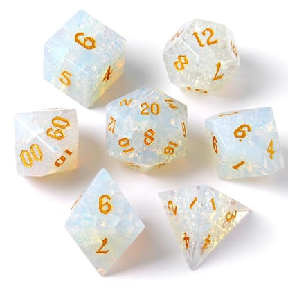 Crack Opal Crystal DND Dice Set 7 PCS Gemstone Suitable for Dungeons and Dragons for D & D RPG Games (Crack Opal - color: Crack-opal