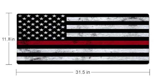 Thin Red Line with USA Flag Large Gaming Mouse Pad for Desk, Desk Mat with Seamed Edges, Waterproof Desk Pad, Non-Slip Rubber Base, 31.5x11.8 Inch Keyboard Pad Computer Mat, Big XL Mousepad - color: Thin Red Line With Usa Flag