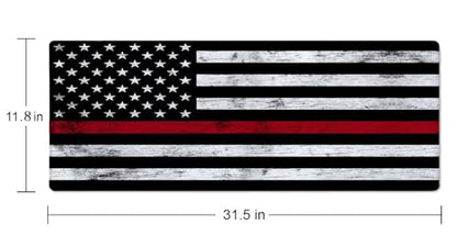 Thin Red Line with USA Flag Large Gaming Mouse Pad for Desk, Desk Mat with Seamed Edges, Waterproof Desk Pad, Non-Slip Rubber Base, 31.5x11.8 Inch Keyboard Pad Computer Mat, Big XL Mousepad - color: Thin Red Line With Usa Flag