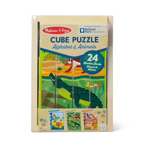 Melissa & Doug National Parks Alphabet & Animals 24-Piece Cube Puzzle (Everglades, Arches, Yellowstone) - FSC Certified