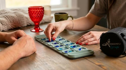 Travel Mancala Game Set – Flexible Silicone Roll-Up Board, 50 Stones & Zippered Canvas Bag – Portable Strategy Game for Adults & Teens (Sage Green) - color: Sage Green