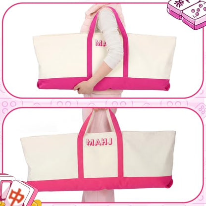 Mahjong Bag for Tiles and Racks Empty American Mahjong Tiles Carrying Tote 31.5 x 12 x 4 Inches Canvas Tile Games Accessories Gifts for Card Pushers Rack Mat Carrying, Case Only(Rose Red) - color: Rose Red